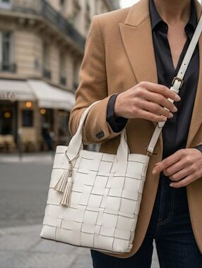 Michael Kors Vivian White Woven Leather Bag Tote Satchel